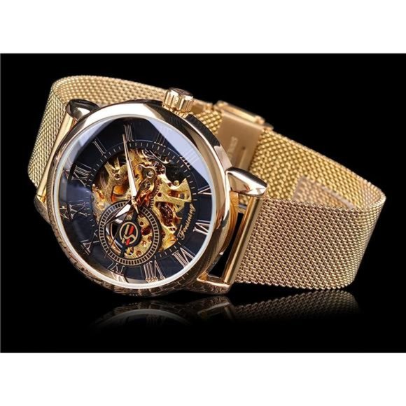 Men's Skeleton Watch Steampunk Watch Black Mechanical Watch for Men Minimalist - Picture 2 of 6